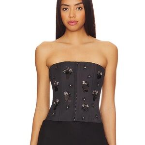 GUIZIO Embellished Satin Corset in Black